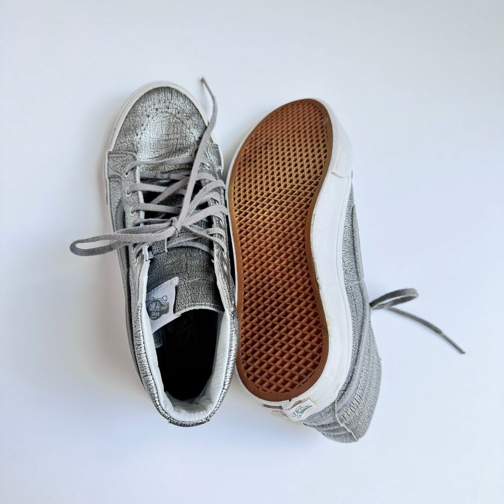 VANS Rare Metallic Silver Leather Upper SK8 High Top Slim Shoes M 5.5 - W 7 - Picture 9 of 10